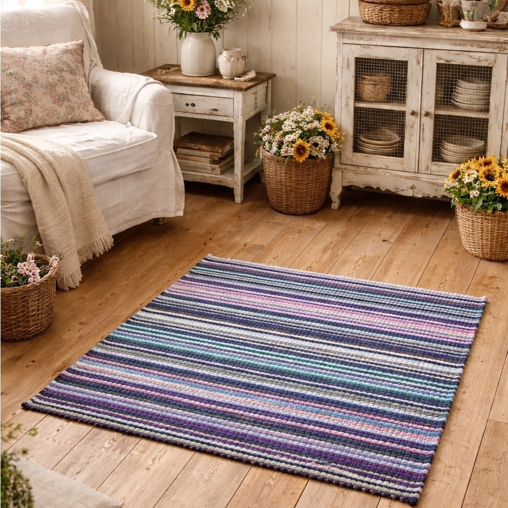 Hand Woven Cotton Rag Rug 24x42 - Boho Farmhouse OOAK Artisan Textile